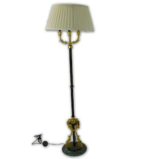 Modern Bouillotte Empire Style Brass and Bronze Floor Lamp.