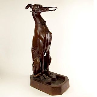 Vintage Art Deco Style Patinated Bronze Cane Stand in the Form of a Dog.