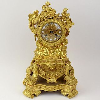 19th Century French Dore Bronze Figural Mantle Clock.