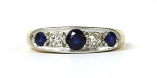 A gold sapphire and diamond five stone ring,