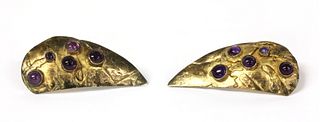 A pair of sterling silver gilt amethyst earrings, by Eileen Coyne,