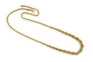 A 9ct gold graduated rope link chain,