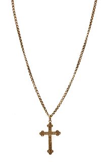 A gold cross and chain,