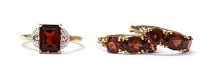 A 9ct gold garnet and diamond ring,