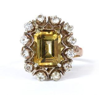 A gold and silver, citrine and synthetic spinel cluster ring,