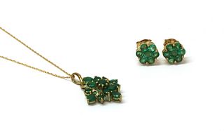 A pair of 9ct gold emerald cluster earrings,