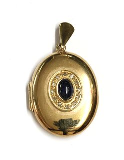A 9ct gold sapphire and diamond locket,