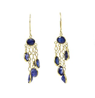 A pair of gold sapphire drop earrings,