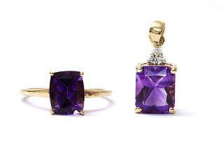 A 9ct gold single stone amethyst ring,
