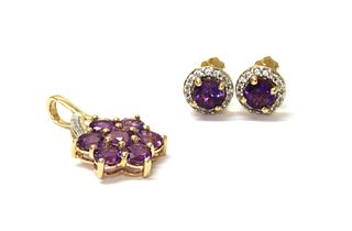 A 9ct gold amethyst and zircon pendant,