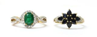 A 9ct gold emerald and zircon cluster ring,