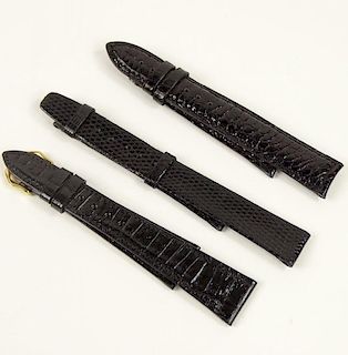 Three (3) Men's Watch Straps Including PP Lizard Skin Measures 17mm wide, Raymond Weil Calfskin with Buckle Measures 20mm wide and a Jaeger LeCoultre 