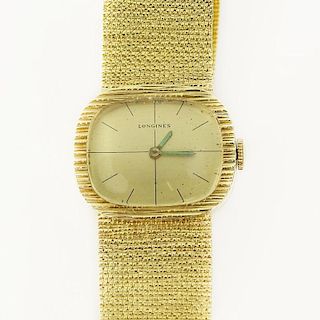 Vintage Longines 14 Karat Yellow Gold Bracelet Watch with manual movement.