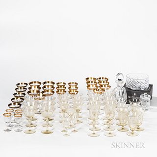 Gold-rimmed Colorless Glass and Amber Stemware