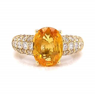 3.04 Orange Sapphire And Diamond Ring