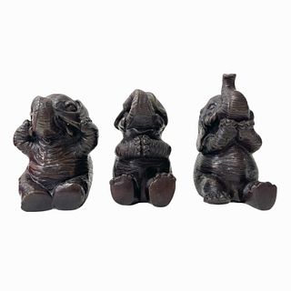 3 Bronze Elephant Statues