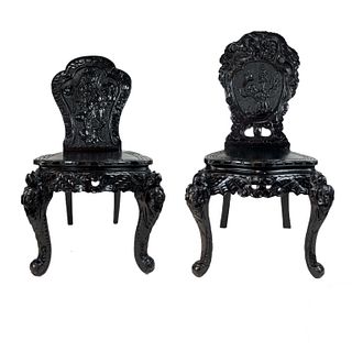 (2) Two Chinese Carved Dargon Chairs
