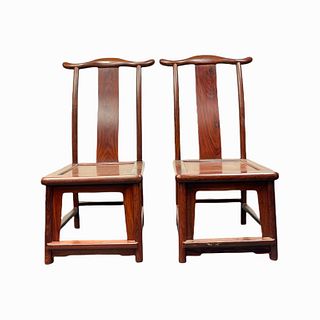 Pair of Small Chinese Carved Wood Chairs