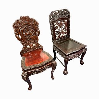 (2) Two Chinese Carved Dragon Chairs