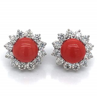 Coral And Diamond Earrings