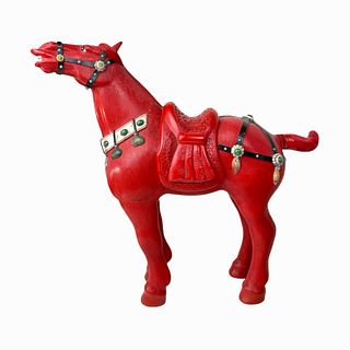 Chinese Red Lacquered Horse Sculpture