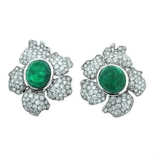 10.50 Ct. Diamond And Emerald Deco Earrings