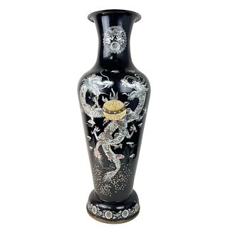 Large Chinese Black Enameled Dragon Vase