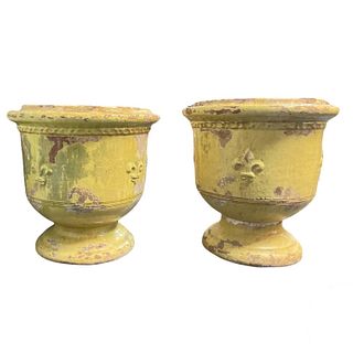 Pair of Yellow Glazed Palace Size Planters