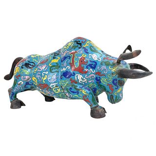 Chinese Cloissone Bull Sculpture