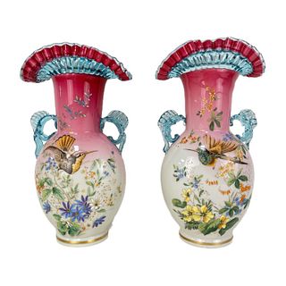 European Art Glass Gilt Painted Vases