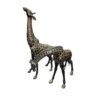 Pair of Large Bronze Giraffe Sculptures