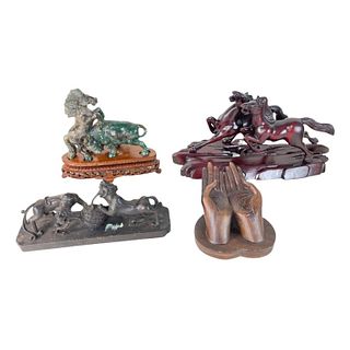 (4) Four Misc Items. Horses, Hands And Hardstone