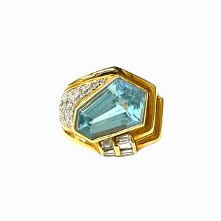 Yellow Gold Topaz And Diamond Ring