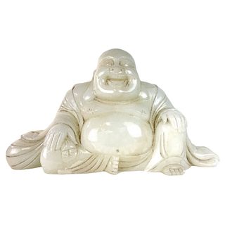 Chinese White Carved Jade Buddha Sculpture