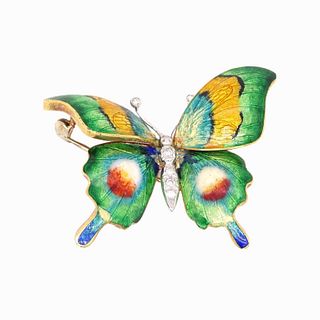 An Italian 18 Karat Enamel Butterfly Brooch