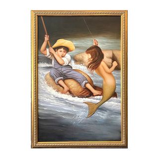Boy Fishing and Mermaid Girl