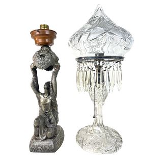 American Cut Crystal Lamp With Silver Metal Lamp