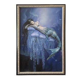 Mermaid Oil Paint Print on Canvas