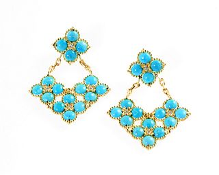 Sleeping Beauty Turquoise, Gold, Diamond Earrings