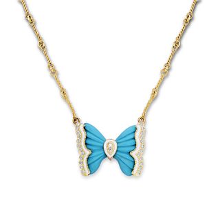 Yellow Gold and Diamond Butterfly Pendant Necklace