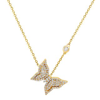 Yellow Gold Diamond Butterfly Pendant Necklace