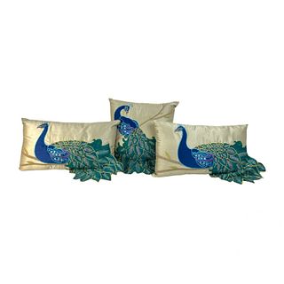 (3) Three Peacock Pillows, Vintage