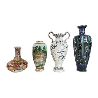 (4) Four Japanese Porcelain And Cloisonne Vase