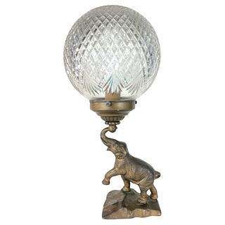 Vintage Elephant Bronze Cut Crystal Globe Lamp