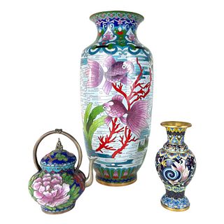 (3) Three Chinese Cloisonne Vases