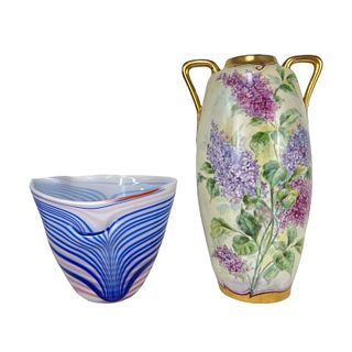 Large European Floral Design Vase and blown Art
