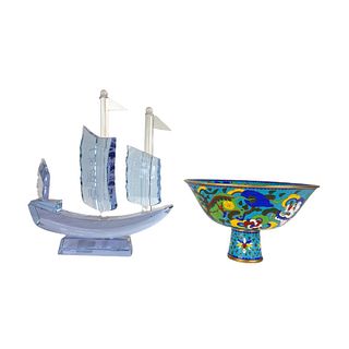 Chinese cloisonne And Art Glass Ship