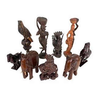 (9) Nine Assorted African And Chinese Carvings