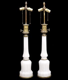 Pr. French Opaline Table Lamps
