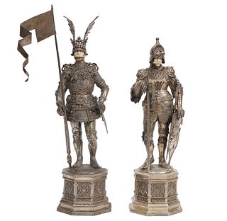 Two Large Continental Silver German Knights